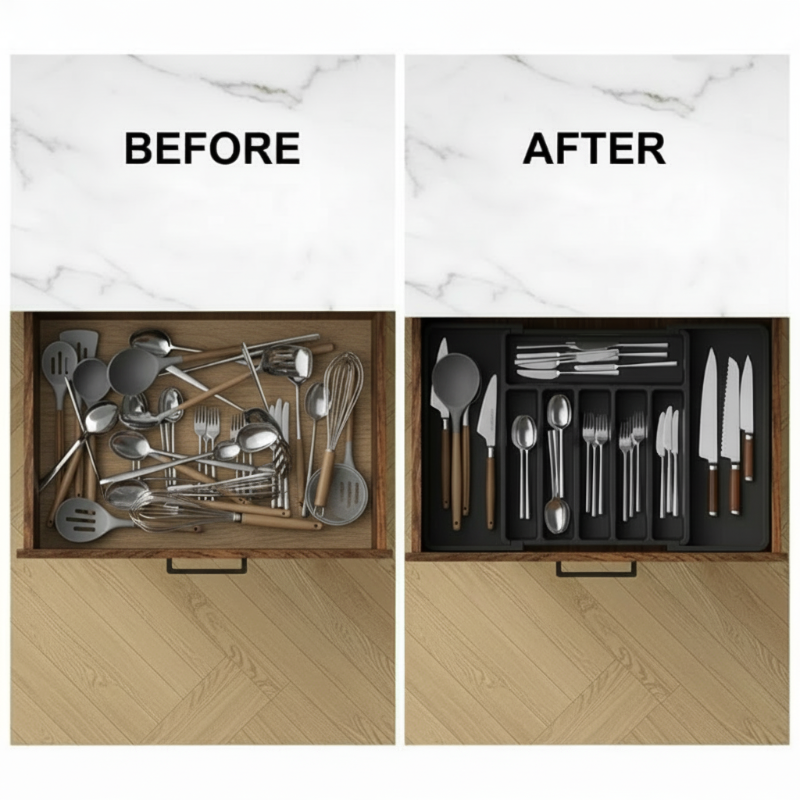 Ausziehbarer Besteck-Schubladenorganizer – Verstellbar 33–57 cm