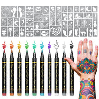 Temporäre Tattoo-Marker Set – 10 Farben mit Pinselspitze