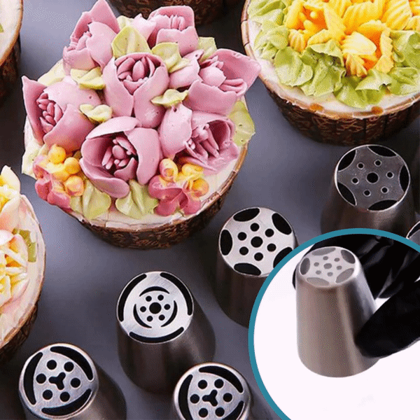 Tulpen-Spritztüllen-Set – 12 Stück mit Silikonspritzbeutel & Adapter