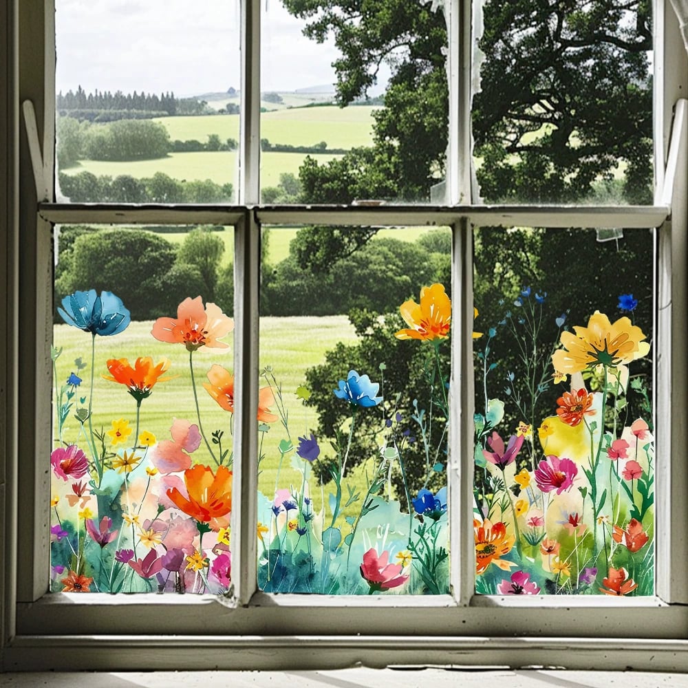 Fensteraufkleber mit Blumen- und Schmetterlingmotiven