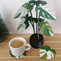 Untersetzer mit Kunstpflanze Monstera – Oberflächenschutz mit dekorativem Akzent