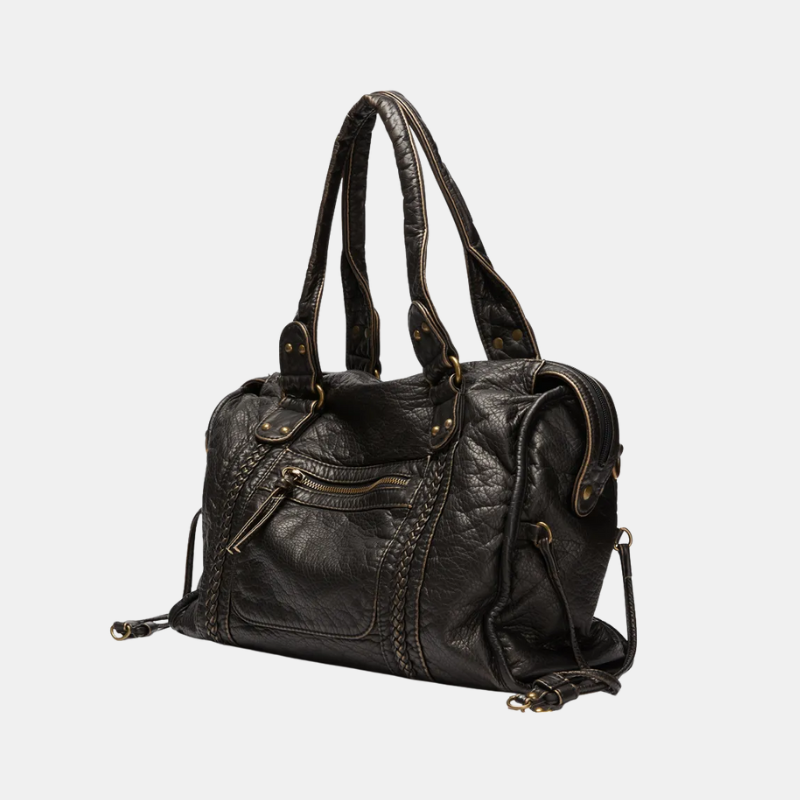 Schwarze Handtasche aus PU-Leder mit Vintage-Waschung
